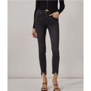 Zara Jeans Women’s 4/27 Skinny Mid Rise Black Raw Hem Stretch Denim
